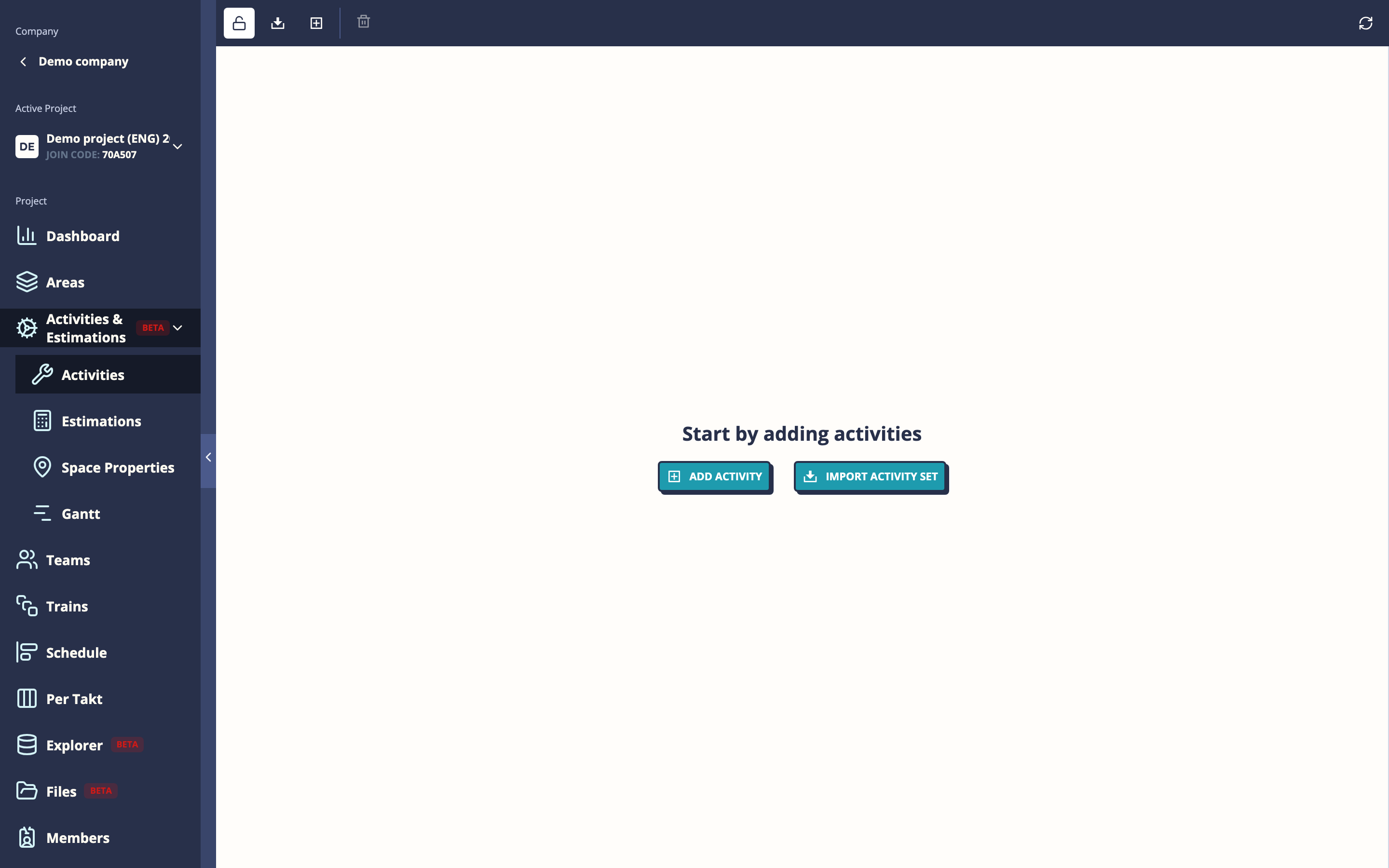 Activities page showing the activity list