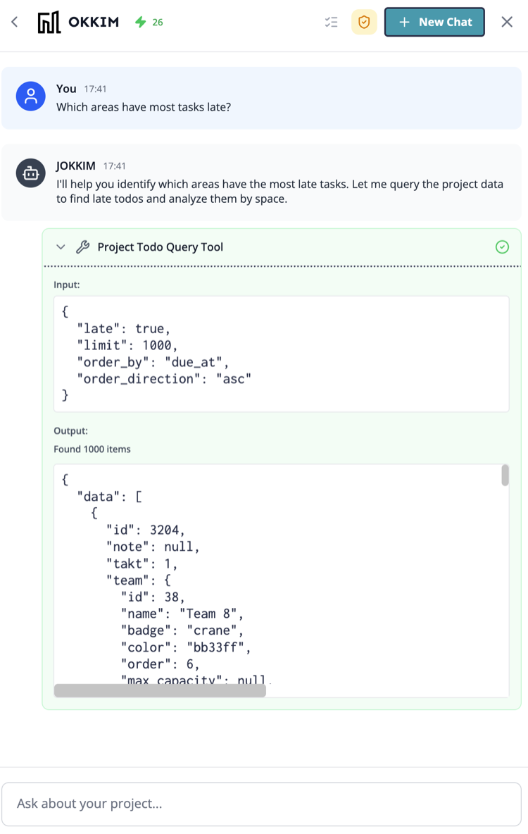 Chat input with an example conversation