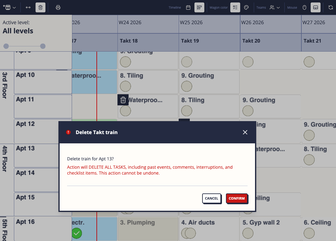 Deleting a train from the schedule