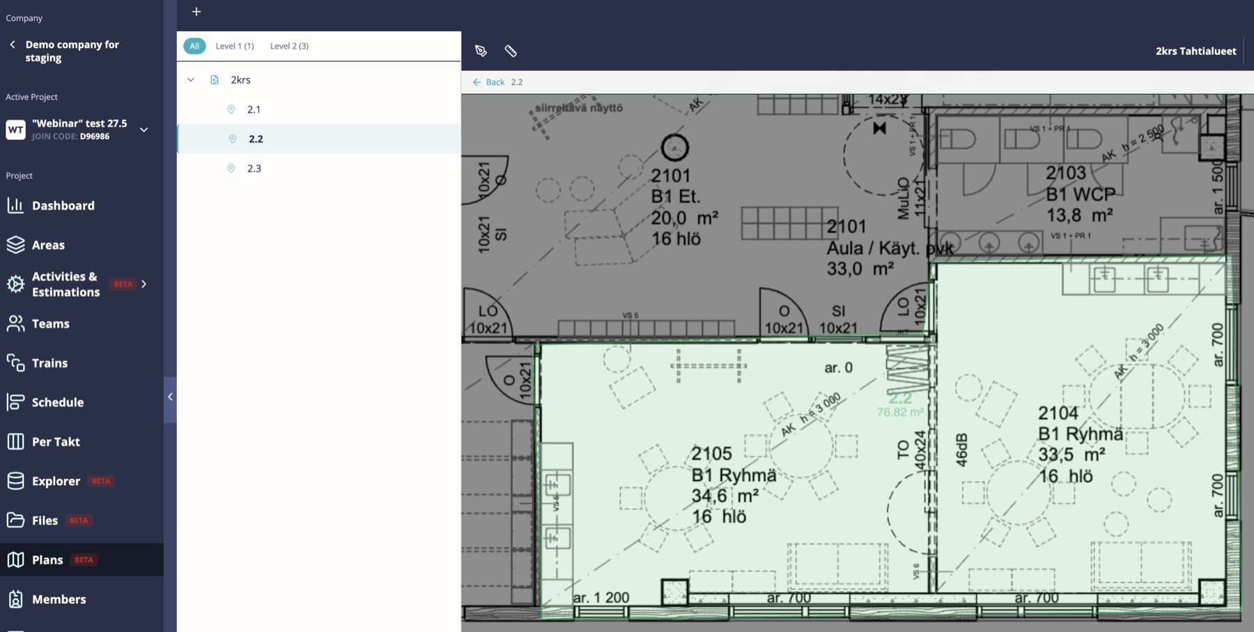 Viewing and editing plan areas