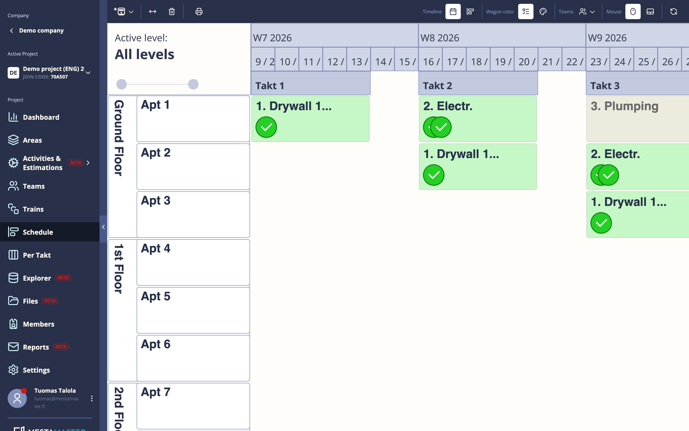 Schedule overview — full canvas with trains visible